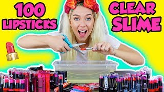 MIXING 100 LIPSTICKS INTO A GIANT CLEAR SLIME! | SO SATISFYING UGH!