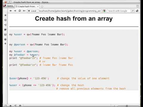 Beginner Perl Maven tutorial: 7.3 - creating a hash from array