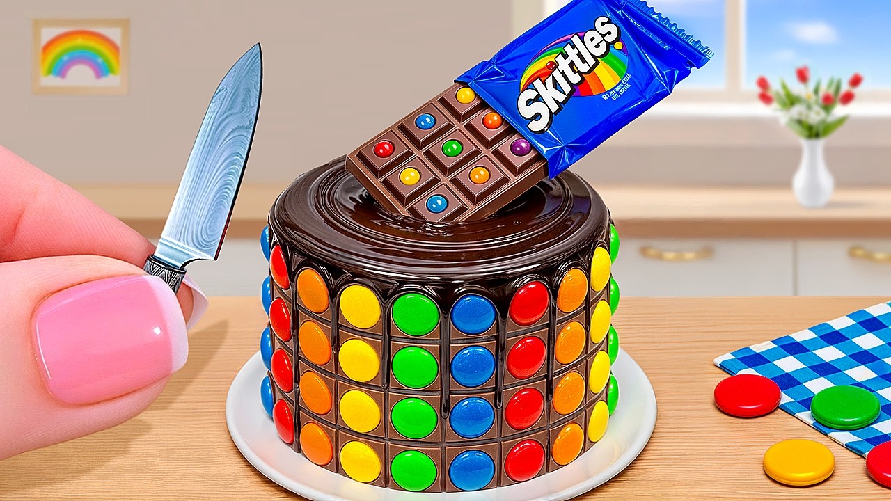 Chocolate Cake Recipe Using Skittles 🍫🌈 Satisfying Rainbow Cake Decorating Hacks & ASMR