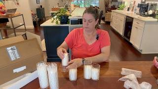 Opening my box of elegant pillar candles and holders