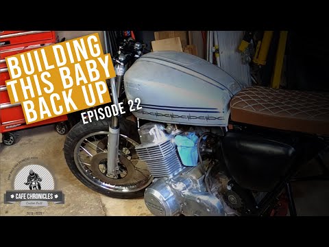 CB750 Cafe Racer Build E22: Installing the oil tank, front wheel and mounting the M.Unit