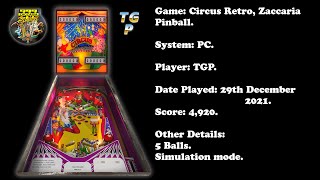 Circus Retro - Zaccaria Pinball - Simulation ode, 5 balls - 4,920 points.