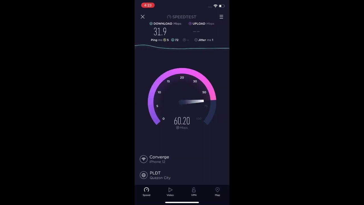 Converge fiber speed test (June 2022) using fast.com