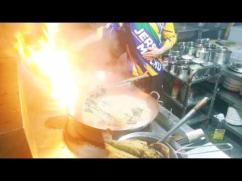 amazing wok skills! cooking with extreme  powerful fire