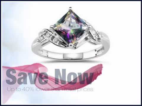 0.03 Ct Diamond and 2.06 Cts Mystic Fire Topaz Ring in 14K White Gold - Mysolitaire.com