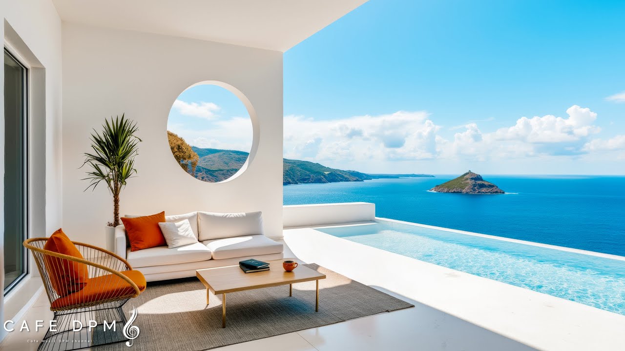 Beautiful Relaxing Beach Cafe Jazz Music | Smooth Jazz & Ocean Waves for Relaxing, Studying, Working