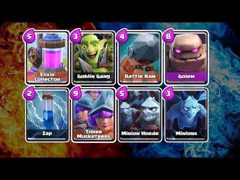 Clash Royale Offensive Deck 5 Elixir | GOLEM | THREE MUSKETEERS | BATTLE RAM | MINION HORDE
