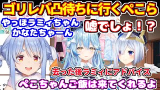 ゴリレバ凸待ちに来たぺこらに驚くラミィとかなた＋ぺこらが去った後ラミィにアドバイスするかなた。【ホロライブ切り抜き/兎田ぺこら/雪花ラミィ/天音かなた】