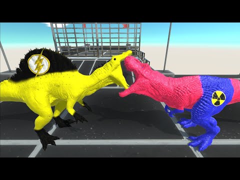 FLASH SPINOSAURUS VS HULK AND SUPERMAN T-REX DEATH RUN - Animal Revolt Battle Simulator