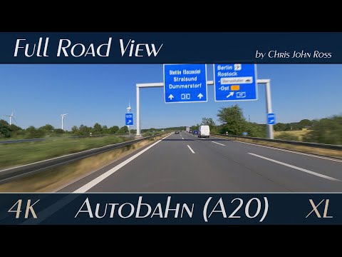 Autobahn (A20), Germany: RP Selliner See - Rostock - Stralsund - Greifswald - Gützkow - 4K  XL-Video