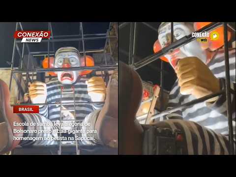 Vídeo: Escola de samba leva alegoria de Bolsonaro preso e Lula gigante para homenagem ao petista na Sapucaí.