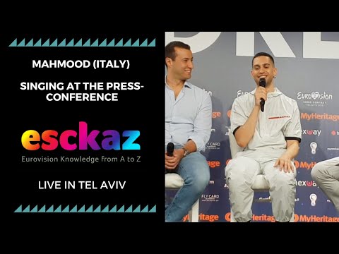 ESCKAZ in Tel Aviv: Mahmood (Italy) singing at the press-conference