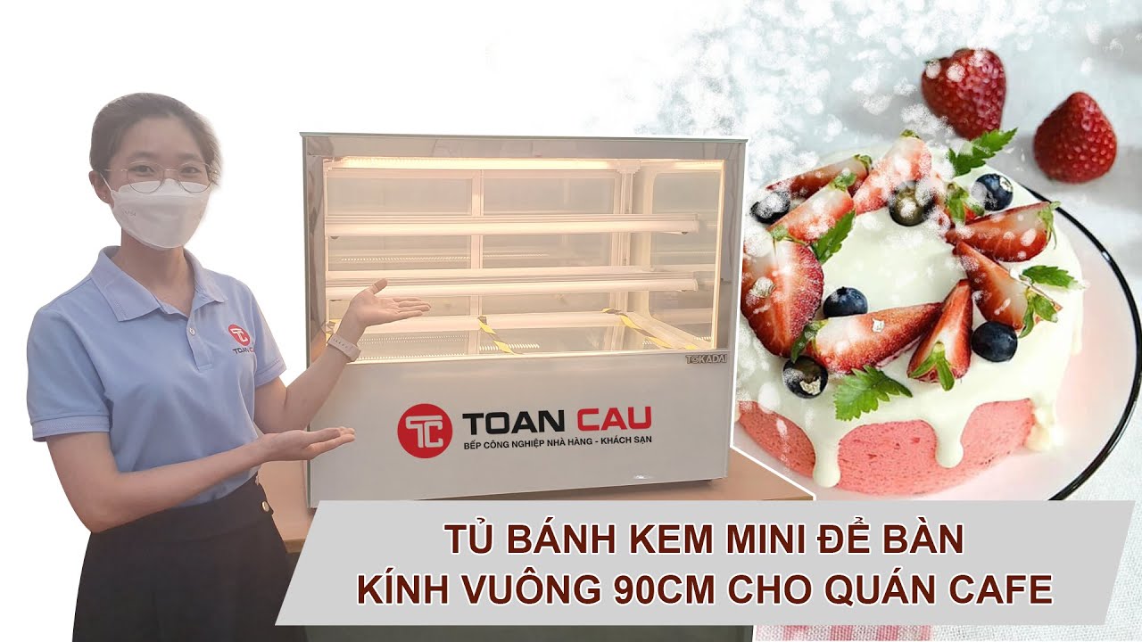 Tủ bánh kem mini để bàn kính vuông 90cm