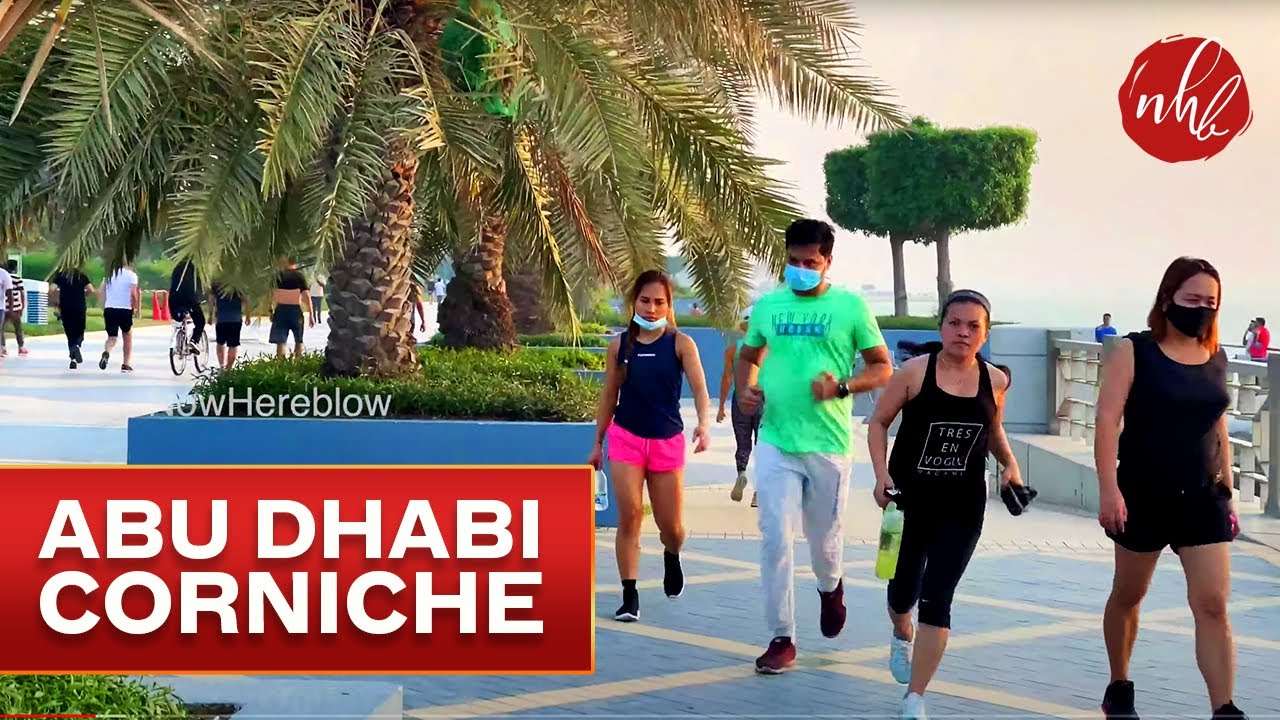 Abu Dhabi Corniche Walk on Weekend | Great Walk in Abu Dhabi Corniche Beach 4K
