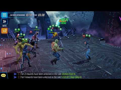 F7 Energize (Starlord Boss) vs Minn-Erva Guardians team Ultimus 6 Marvel Strike Force