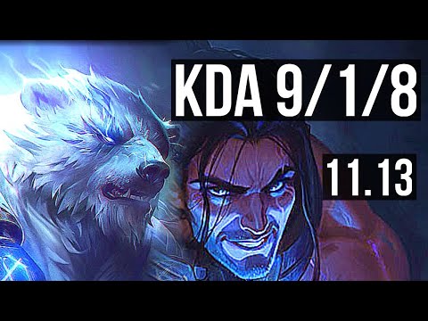VOLIBEAR vs SYLAS (TOP) | 9/1/8, Legendary, 300+ games | NA Master | v11.13