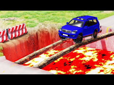Cars vs Lava + Log Bridge - BeamNG.Drive