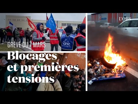 Grève du 7 mars contre la réforme des retraites : les images des premiers blocages de la journée
