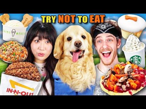 Try Not To Eat - Dogs vs Dog Dishes! (Puppuccino, Pup Patty, Pupcakes) | People Vs. Food