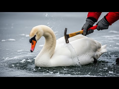 Rescuing a Swan Trapped in Frozen Ice | Wildlife Rescue