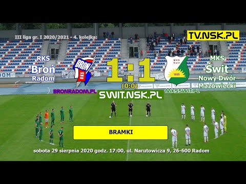 tv.nsk.pl 2020-08-29 RKS Broń Radom - MKS Świt Nowy Dwór Mazowiecki 1:1 (0:0) bramki