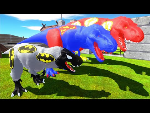DEATH RUN vs DIFFERENT SIZE BATMAN & SUPERMAN & FLASH T-REX - Animal Revolt Battle Simulator