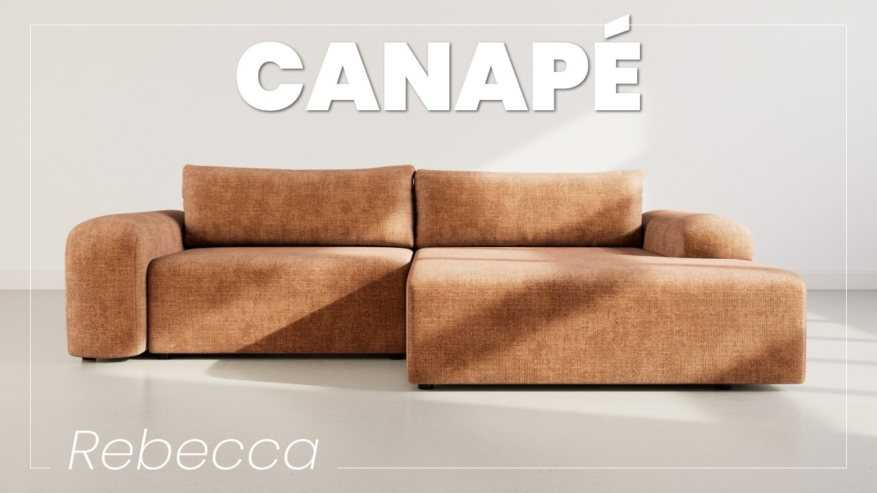 Thumbnail video of the produit Rebecca - canapé d'angle gauche 4 places convertible avec coffre en velours texturé