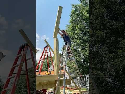 Posts and beams for deck/ roof project #construction #new #asmr #woodworking #bluecollar #diy