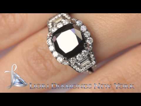 BDR-SOLD-028 - 4.88 CT.Cushion Cut Black Diamond Engagement Ring 14K Black Gold Vintage Style
