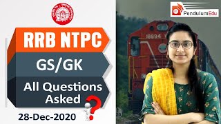 RRB NTPC GK/GS 28 December All Questions Asked | 28 Dec GK Questions RRB NTPC by Priyanka Mam