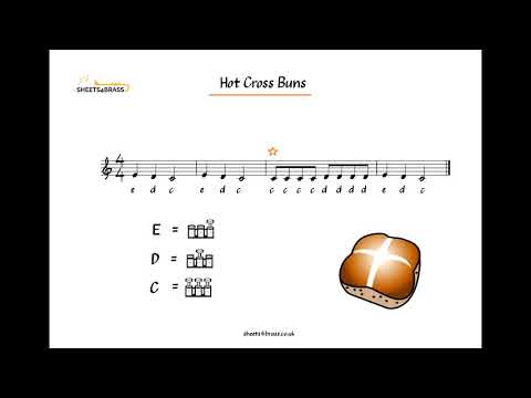 Hot Cross Buns Playalong - For Trumpet, Cornet,  Trombone, Baritone and Euphonium. (Treble Clef)