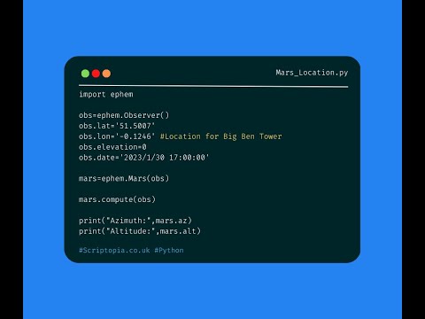 Python PyEphem - Calculate the position of Mars