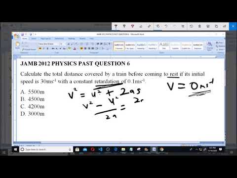 JAMB 2012 PHYSICS PAST QUESTION 6 Motion