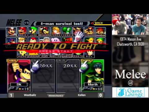Melee at JJ's 16 - Westballz (Sheik, Donkey Kong) vs. Kellen (Marth) - Winners R3 - Singles Bracket