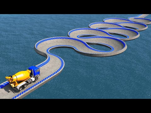 Impossibe Spiral Snake Shape Bridge Crossing Cars Vs Deep Water Rescue - BeamNG.Drive