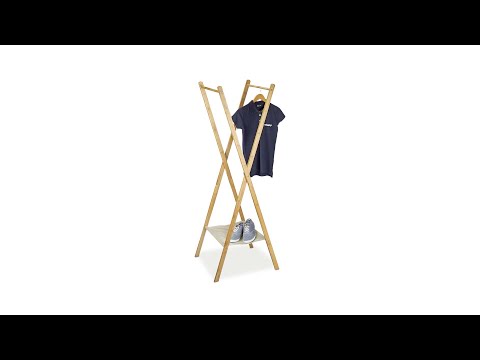Portant à vêtements en bambou pliant Marron - Blanc - Bambou - Textile - 50 x 164 x 58 cm