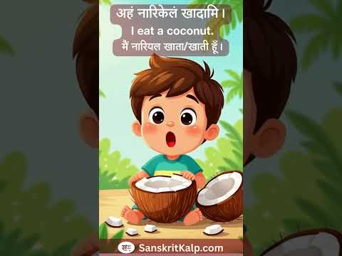 Learn Sanskrit Sentence: अहं नारिकेलं खादामि। |  मैं नारियल खाता/खाती हूँ। |  I eat a coconut.