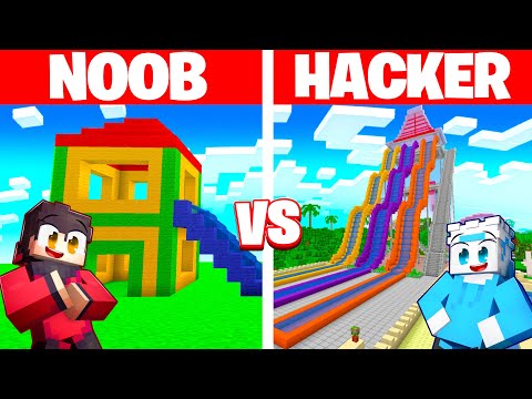 NOOB vs HACKER: I Cheated in a WATERPARK Build Challenge! (Minecraft)