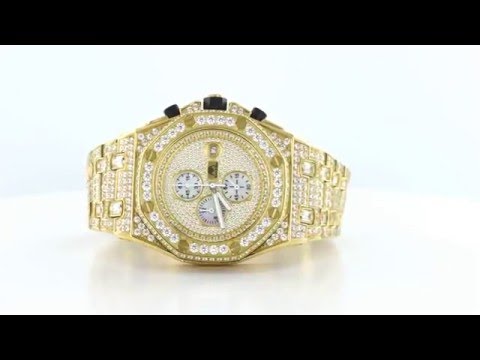 Mens Luxury High End Gold Tone Lab Diamonds Watch