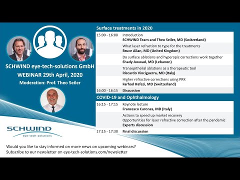 SCHWIND Webinar: Surface treatments in 2020 & COVID-19 and Ophthalmology recorded on 29 April 2020