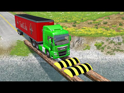 Cars vs Log Bridge with Speed Bump - BeamNG.Drive | BeamNG Land TV