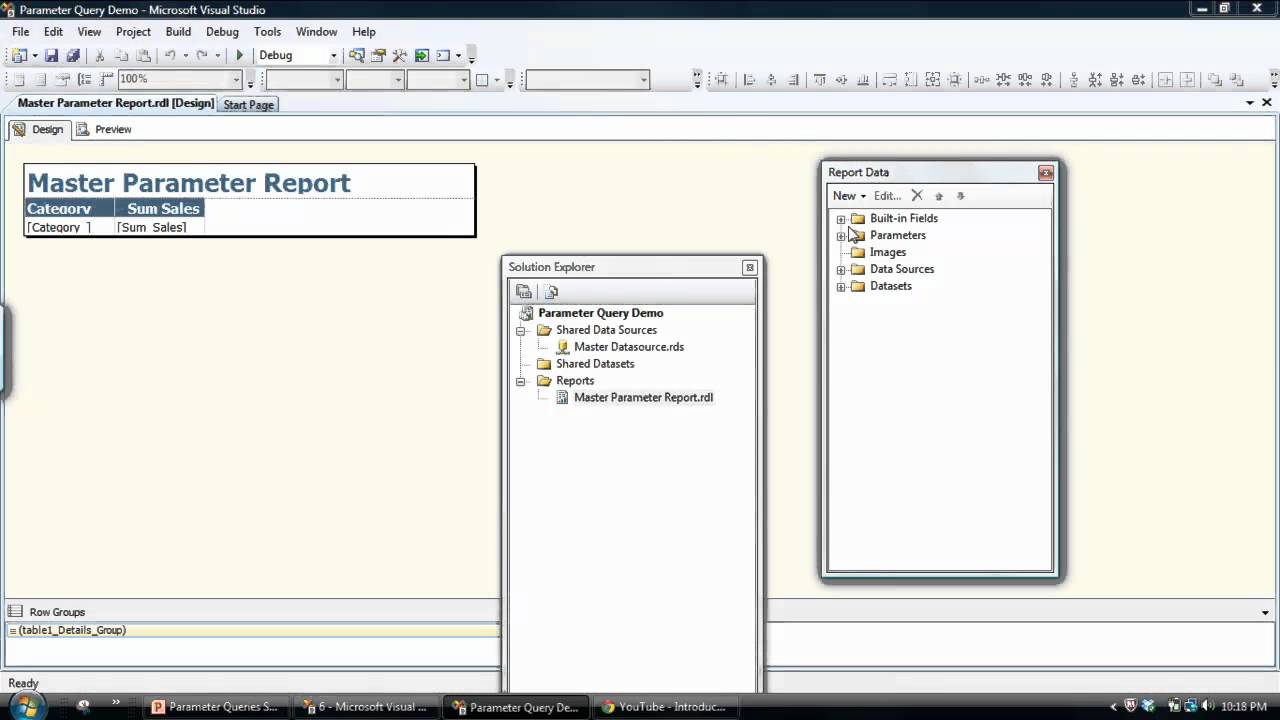 Creating a SQL Server Reporting Services (SSRS) report that contains a Parameter Query