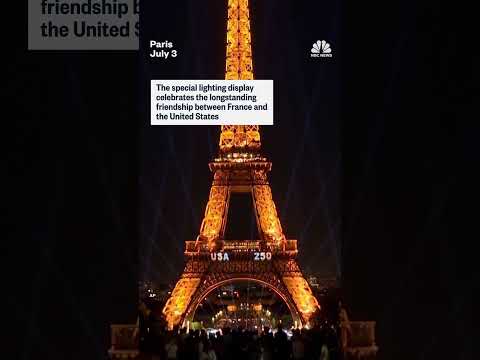 Eiffel Tower lights up for America's 250th anniversary
