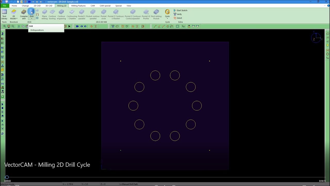 VectorCAM   Milling 2D  Drill Cycle Tutorial