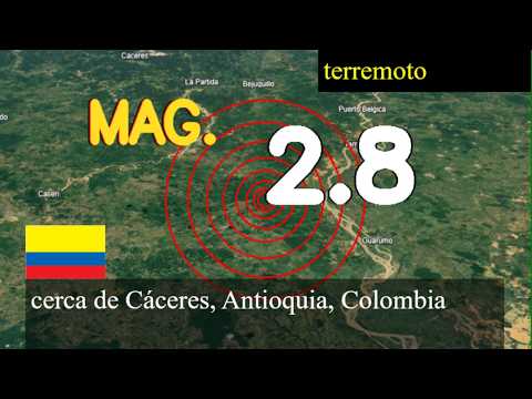 Terremoto de magnitud 2,8 sacudió cerca de Cáceres, Antioquia, Colombia hoy 11 de marzo de 2026 a l