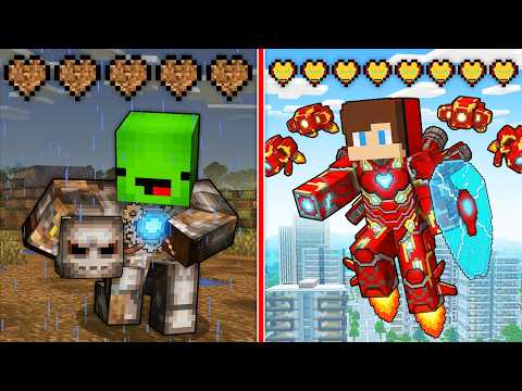 JJ and Mikey: POOR IRON-MAN HEART vs RICH IRON-MAN HEART! Survival Battle! - Maizen Minecraft