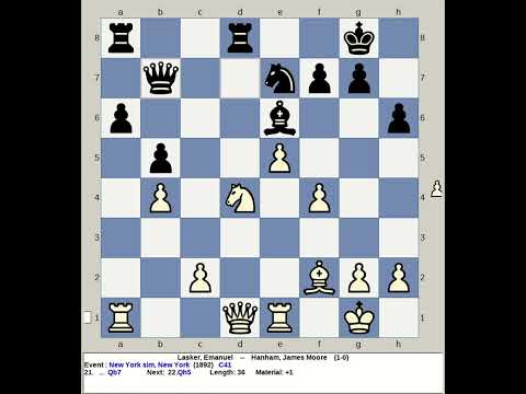 Lasker, Emanuel vs Hanham, James Moore | New York Chess Simul 1892, USA