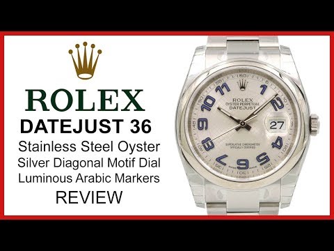 ▶ Rolex Datejust 36 Silver Diagonal Motif Dial, Luminous Arabic, Stainless Steel - REVIEW 116200