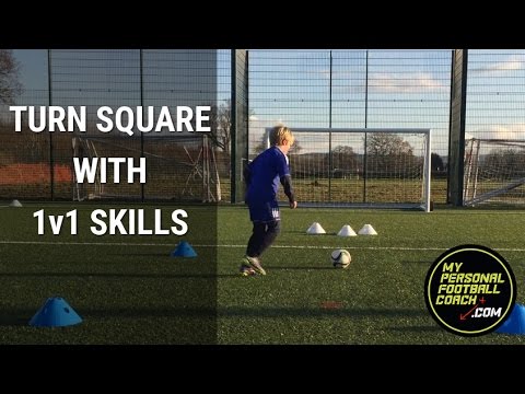 U6, U7, U8 Soccer Training Drill - Turn Square With 1v1 Skills