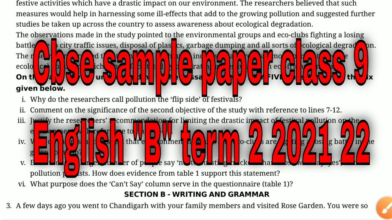 cbse sample paper english B class 9 term 2 solutions pdf download